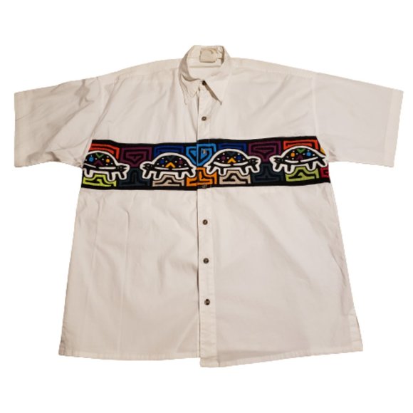 My Name Is Panama Button Up Turtle Shirt White | Men's Small S Cloth Embroidered - Picture 1 of 7